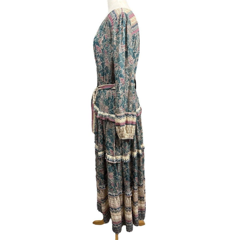 Current Air Los Angeles Maxi Dress Boho Floral Long Sleeve Tiered NWT Size L - Picture 6 of 7